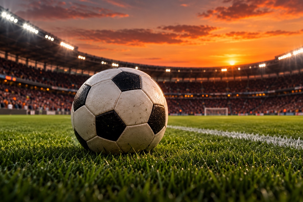 Ilustração de uma bola de futebol em um estádio