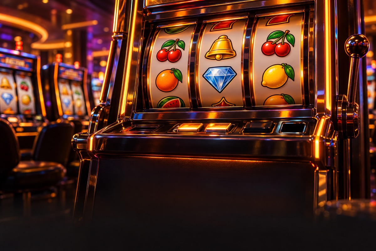 Ilustração de máquinas de slots com símbolos nos rolos